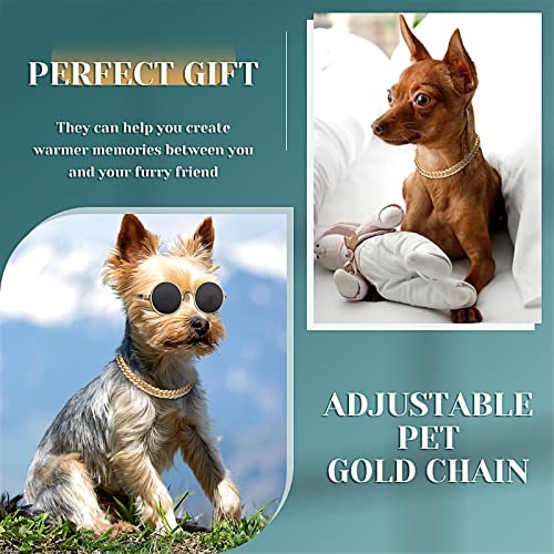 Xuniea 2 Pieces Cat Dog Chain Collar and Sunglasses Set Rhinestone Necklace with Secure Buckle Round Glasses for Doll Cat Dog Pet Accessories(10 Inch,Gold, Black)