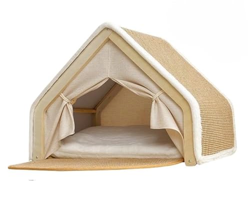 猫 ベッド 猫 爪とぎ 無垢材の猫用ベッド 四季通用 ペットハウス 半密閉型 通気性 大容量 頑丈 耐久性 Tufduzo 組み立て簡単 猫 ハウス ペットテント 小型犬・多猫家庭向け (C)