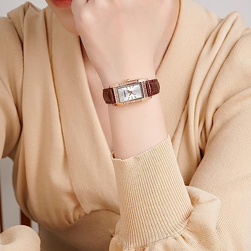 FANMIS Waterproof Women's Leather Quartz Diamond Inlaid Watch
