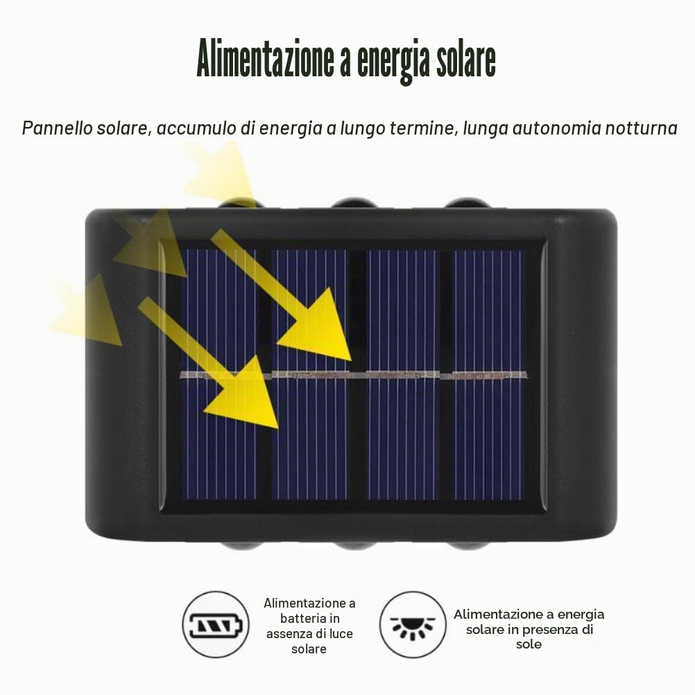 Lampade a parete LED solari con 6 luci LED che si illuminano verso l'alto e verso il basso, lampade solari decorative per uso esterno come decorazione del patio, illuminazione del cortile posteriore,