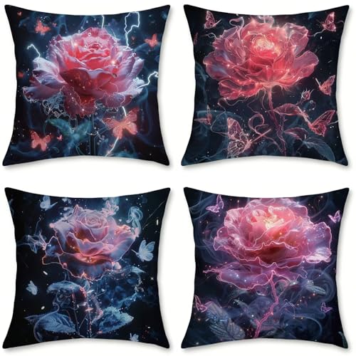 Fundas de cojines impermeables 45x45 color rosa, lino resistente para sofá de terraza o camping 2