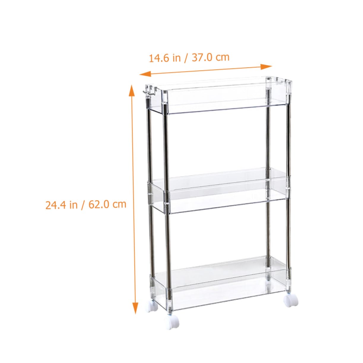 LABRIMP Mobile Cucina con Ruote Scaffale Portaoggetti da Cucina 3 Ripiani in Pet e Acciaio Inox Design Trasparente e Balcone