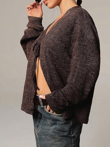 Women's Tie Front Cardigan Long Sleeve Knit Sweaters Tops Casual V Neck Outerwear2