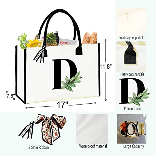 Sancaba Personalized Initial Canvas Tote Bag Monogrammed,Beach Bag,Gift For Women, Mom, Teachers, Friends, Bridesmaids #TOP3