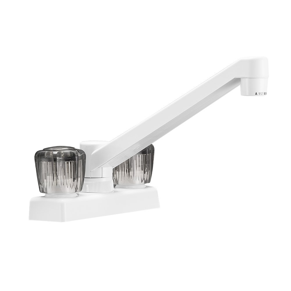 Dura Faucet (DF-PK640S-WT) 4 llave de cocina, cocina o bar, color blanco, pomos acrílicos ahumados, autocaravana, quinta rueda, llave de repuesto para remolque de viaje Dura Faucet
