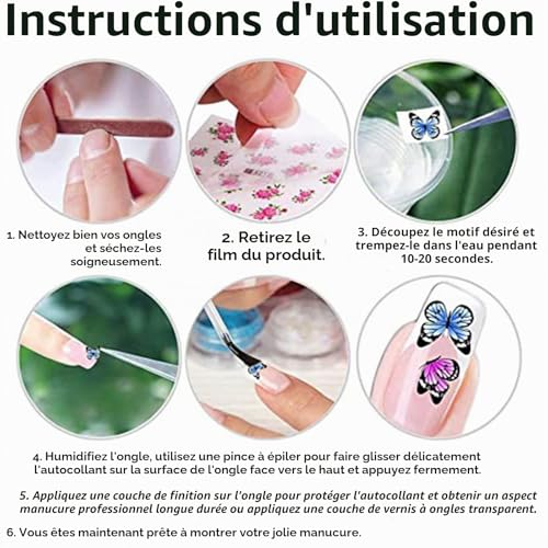 Kireida Lot de 12 feuilles d'autocollants pour ongles, fleurs de tulipe, orchidée, texte, motifs de décoration d'ongles pour femmes, accessoires de conception d'ongles et de décoration (couleur – vue 7