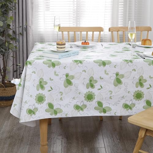 Image of Heavy Duty Vinyl Tablecloth with Flannel Backing Waterproof Oil-Proof Plastic Table Cloth Stain-Resistant Wipeable Rectangle or Square Table Cover for Indoor and Outdoor (Floral and Leaf,54x54 Inch)