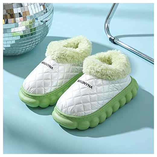 Garden Shoes Plush Fleece Lined Home Shoes Anti-Slip,Winter Women Slippers Waterproof Warm Plush Home Slides, Bag Heel Ladies Non-Slip Indoor Cotton Shoes green EU 37-38