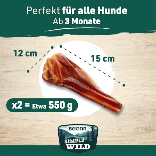 Bogar - Simply Wild - Hundeknochen – Hundefutter als Ergänzung zur täglichen Ernährung – Hundeleckerli in Form von 2 halben getrockneten Schweineknochen – Unterstützt die Hundepflege & Zahngesundheit