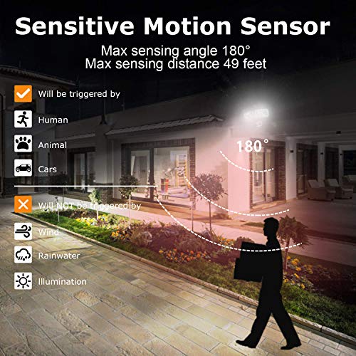 LED Solar Motion Sensor Flood Light, Motion Activated Outdoor Security Light with 2 Adjustable Heads, 950LM 5000K Daylight White Exterior Motion Detector Light Fixture for Patio Driveway Yard Garage