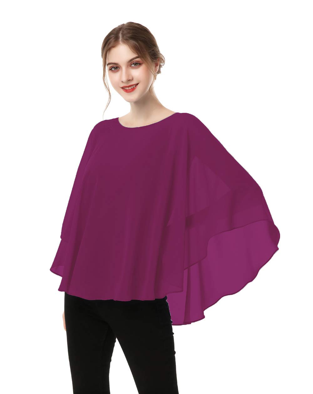 Capes for Womens Casual chiffon shawl Casual Chiffon Cape Sheer cape shawls and wraps Poncho Capelets Cover Up, Red Purple, One size