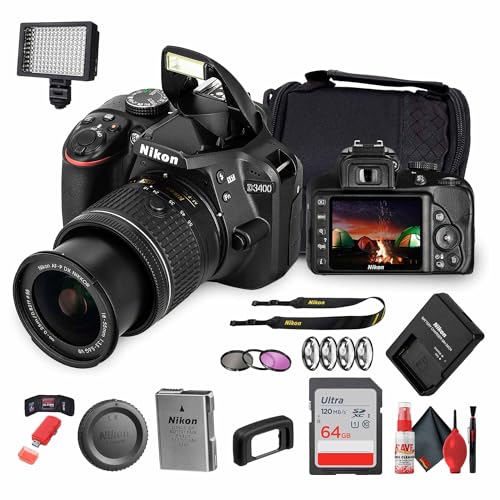Nikon D3400 DSLR Camera Kit 1571 with 18-55mm VR Lens | 24.2 MP CMOS Sensor, EXPEED 4 Processor, Full HD Video, SnapBridge Bluetooth, Lightweight Beginner-Friendly Travel Bundle