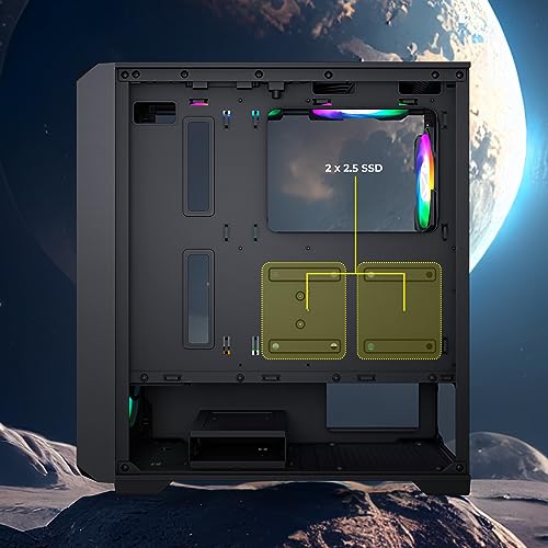 Image of ZEBRONICS VOXEL Mid-Tower Premium Gaming Cabinet, ATX, ARGB Rear Fan, LED Control Switch, Tempered Glass Panel, USB 3.0, 360mm Front or 240mm Top AIO Cooler Support with Top & Bottom Dust Filter