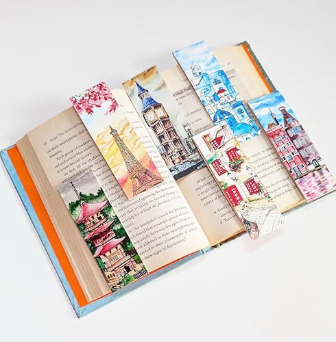 Image of Antara Travel Magnetic Bookmarks with Quotes | Digitised Handpaintings | Laminated Matte Finish | Set of 6 | 1.5 inch X4.6 inch |Best Gift for bibliophiles