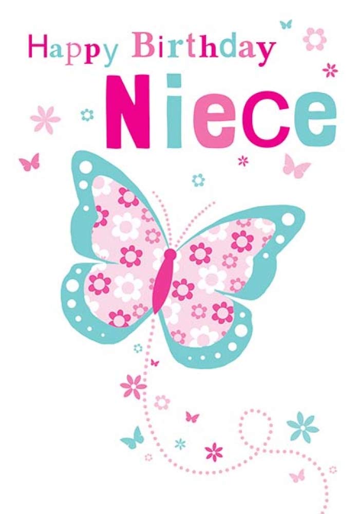 Piccadilly Greetings Group LtdPretty Colourful Butterfly & Flowers Niece Birthday Greeting Card,Pink|White|Blue|Grey,7 x 5