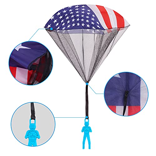 Parachute Toy 6 Pack American Flag Patterns Army Soldiers Guys Tangle Free Throwing Hand Outdoor Game Flying Toys Party Favor for 3 4 5 6 7 8 Year Old Kids Boys Girls