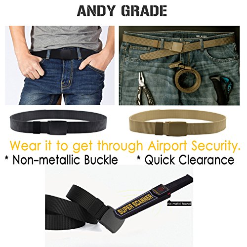 Image of Nylon Tactical Military Men Belt Webbing Canvas Web Belts with Plastic Buckle No Metal Nickel Free, 2 Pack