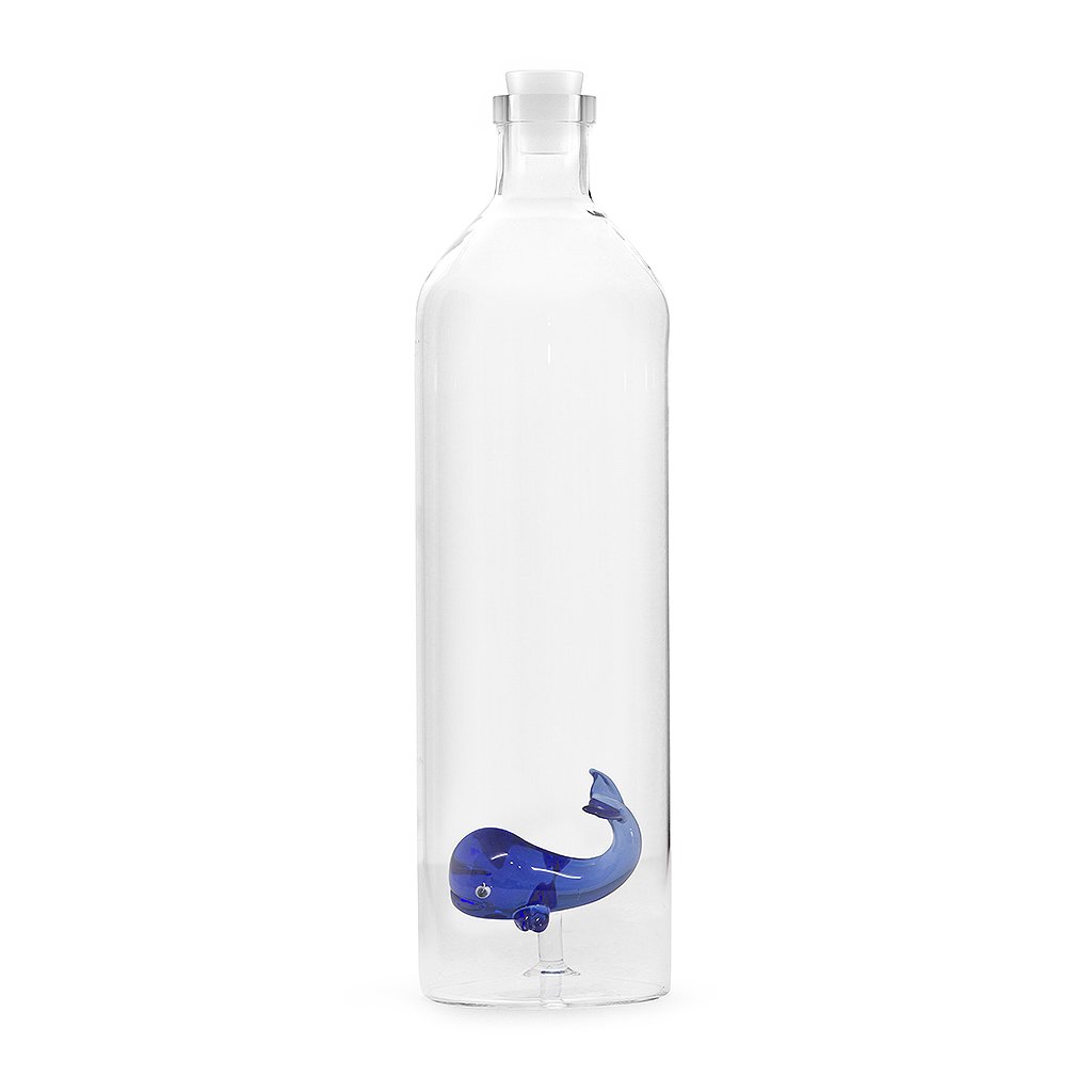 Balvi Whale Bottle Atlantis Bottle For Water Figure Fixed Inside Silicon Plug Borosilicate 30 Cm