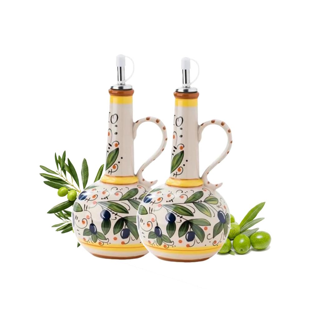 Bouteille d'huile d'olive en céramique peinte à la main pour souvenirs gourmands