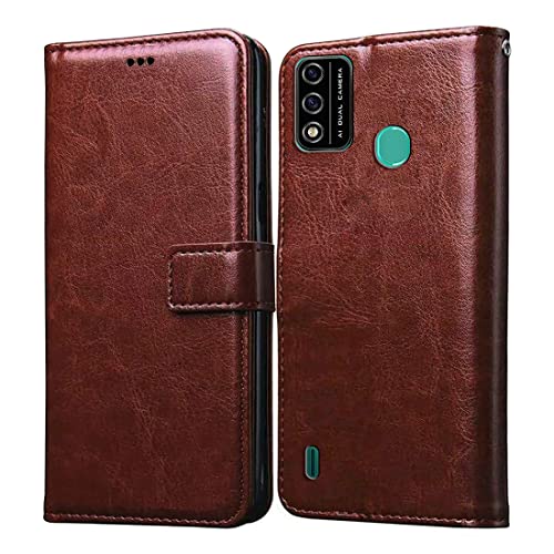 Image of Flip Cover Compatible with Itel A48 | Premium Leather Finish | Inbuilt Pockets & Stand | Flip Cover Back Case for Itel A48 (Brown)