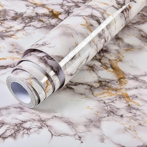 Image of HOME13 Marble Wallpaper Self Adhesive Wallpaper Waterproof Marble Sticker Removable Wallpaper Kitchen Cabinet Countertop (Creamy Gold Marble, 2 Feet x 12 Feet)