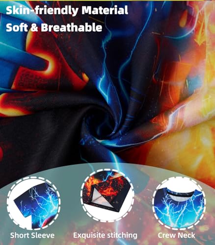 Image of 3D Graphic Short Sleeve Shirts Boys Girls Cool T-Shirt Unisex Novelty Tees for 7-12 Years Teens