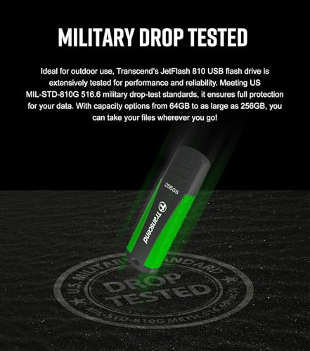 Image of Transcend JetFlash 810 128GB USB 3.1 Gen 1 (USB 5Gbps) Flash Drive (Pen Drive), Rugged Rubber Design, 5-Year Limited Warranty, Green (TS128GJF810)