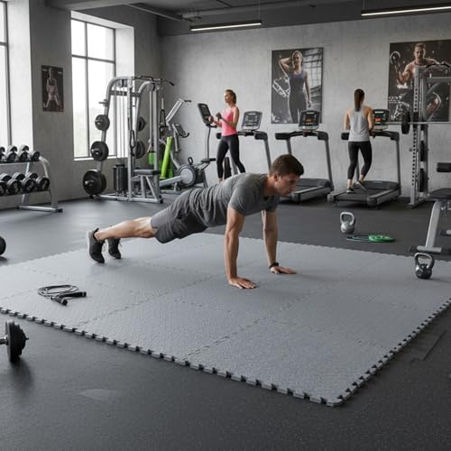 Image of BalanceFrom Puzzle Exercise Mat 3 /4 inch Thick, EVA Interlocking Foam Floor Tiles for Home Gym, Mat for Home Workout Equipment, Floor Padding for Kids, Gray, 24 in x 24 in x 3 /4 in, 96 Sq Ft - 24 Tiles | Tiles for Home Gym, Mat for Home Workout Equipment, Floor Padding for Kids, Gray, 24 in x 24 in x 3 /4 in, 96 Sq Ft-24 Tiles