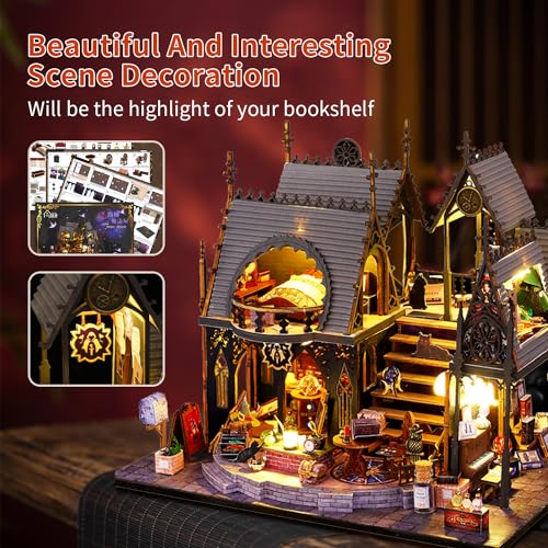 CRIOLPO Miniatura casa delle Bambole, Fai da Te Kit di Dollhouse di Legno, DIY Casa delle Bambole in Legno Majestic Mansion con Accessori e Mobili Book Nook Kit(La casa magica di Luna)