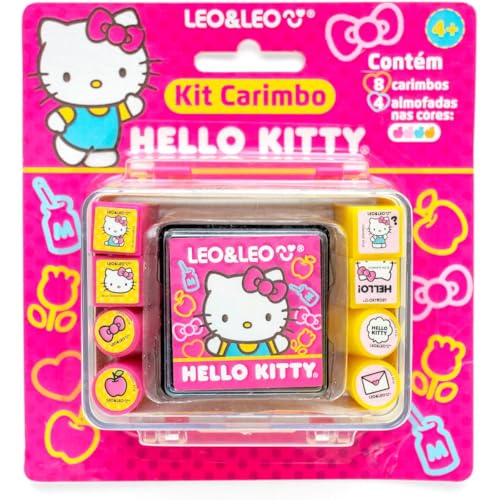 Kit Carimbo Hello Kitty - Maleta C/ 8 Carimbos + 1 Almofada - Leo&leo