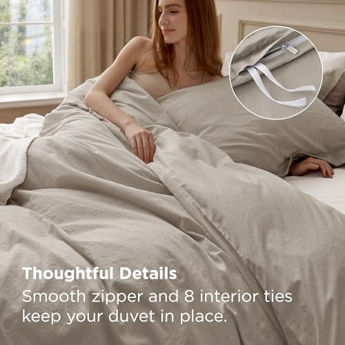 Bedsure 100% Washed Cotton Duvet Cover King Size - Natural Color Minimalist Cotton Duvet Cover for All Seasons - GentleSoft™ Plain Simple Bedding, 3 Pieces (Natural, King, 104"x90") by Bedsure - Image 7