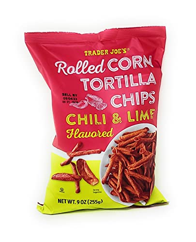 Trader Joe's Rolled Corn Tortilla Chips Chili & Lime Flavored Net Wt. 9 Oz (255G) - Pack Of 3 #TOP1
