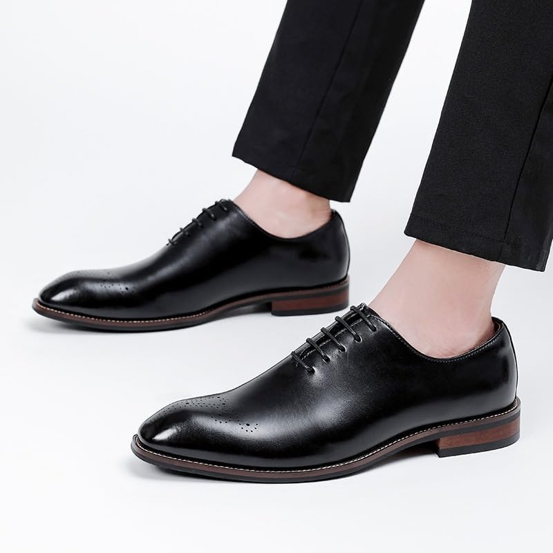 Men's Business Dress Oxford Shoes Pointed Toe Low-top Front Lace-up Flat Bottom Shoes Lightweight Comfortable Rubber Non-Slip Casual Shoes for Men