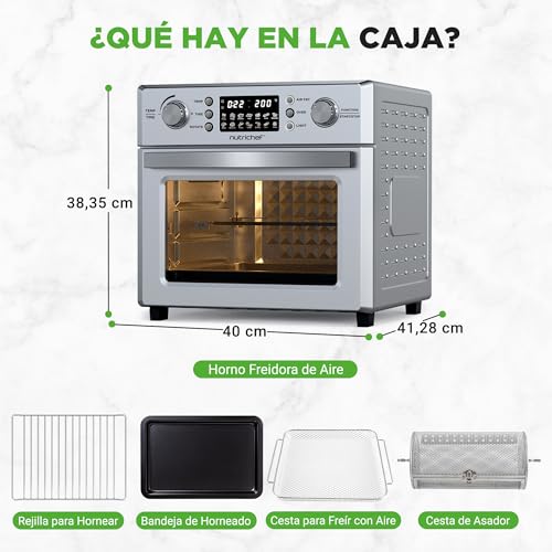 Nutrichef freidora aire, Air fryer, 26L, Horno, Electrico, 10 funciones automaticas, Incluye Bandeja recolectora, canasta para freír y rejilla para hornear - imagen 8