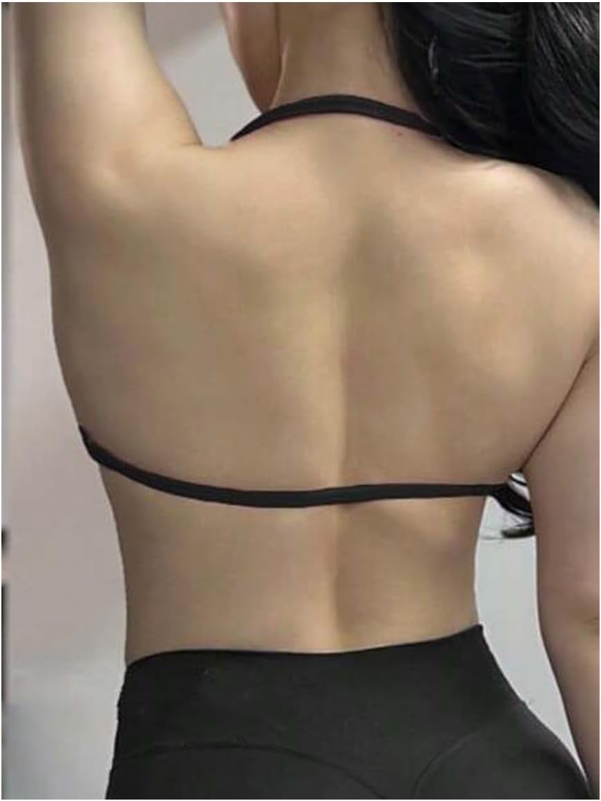 SHENHE Women's Halter Sports Bra Open Back Padded Open Back Stretch Workout Gym Bra - Image 4