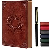 Vintage Leather Journal - A5 Notebook with 288 Lined Pages, Soft Cover, 180° Lay Flat Design Brown 5.7'' x 8.3''