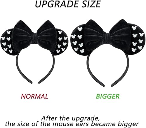 Miniatura 3 de Trnerm Diademas de orejas de ratón de tamaño grande para mujer, orejas de ratón peludas negras para adultos, diadema de orejas de parque de talla