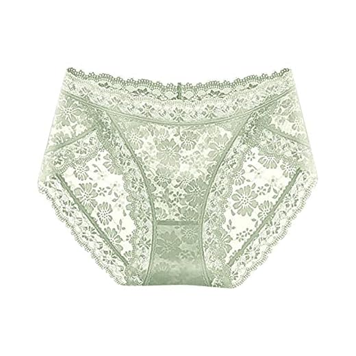 Underbyxor dam bomull hög midja spets underkläder för flickor bekväma andas trosor hipster trosor för kvinnor spets vit underkläder underkläder underkläder trosor bikini trosor, Grön, L