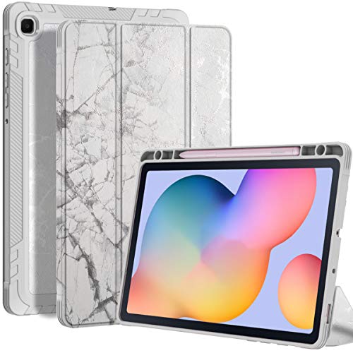 UMIONE for Samsung Galaxy Tab S6 Lite Tablet Case, 10.4" 2020 Caseï¼ˆModel SM-P610/P615ï¼‰ White Marble Slim Full Body Stand Protection Case with Pencil Holder & Auto Wake/Sleep (White)