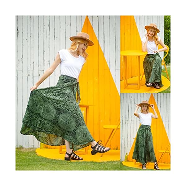 Hippie Skirt Boho Dress Bohemian Gypsy Maxi Long Skirts for Women Summer midi Beach Dress (Mandala Green, Small) - Image 5