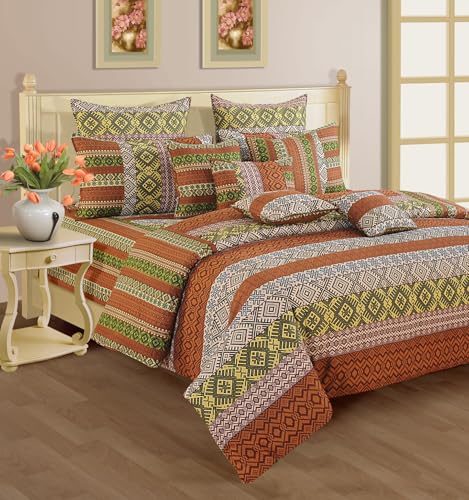 Image of Swayam Pure Cotton Double Bedsheet with 2 Pillow Covers | Size 90 x 100 inch | 160 TC | Ethnic Motifs Design | Soft Breathable Bed Sheet | Comfortable & Durable for Bedroom - Brown