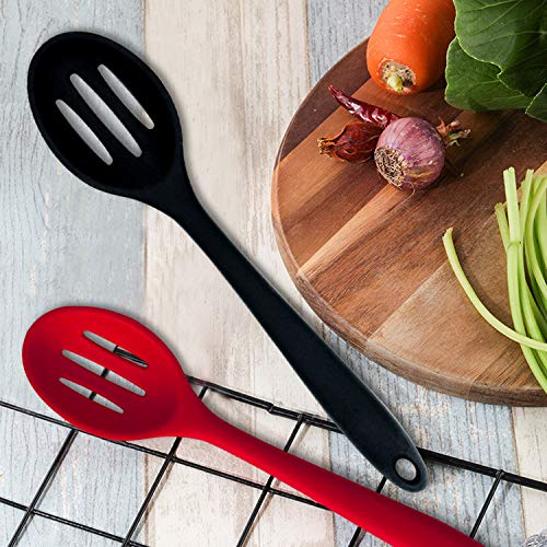 Silicone Nonstick Slotted Spoons Set 2-Piece, Heat-Resistant Cooking Utensil Spoons for Stirring, Scooping and Mixing, Large Kitchen Serving Spoon