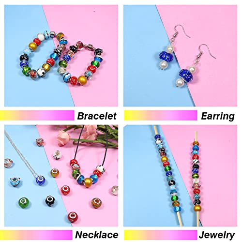 Toaob 50Pcs Assorted European Craft Beads Glass Large Hole Spacer Beads Assortments With Brass Silver Core For Diy Crafts Bracelet Necklace Jewelry Making #TOP5