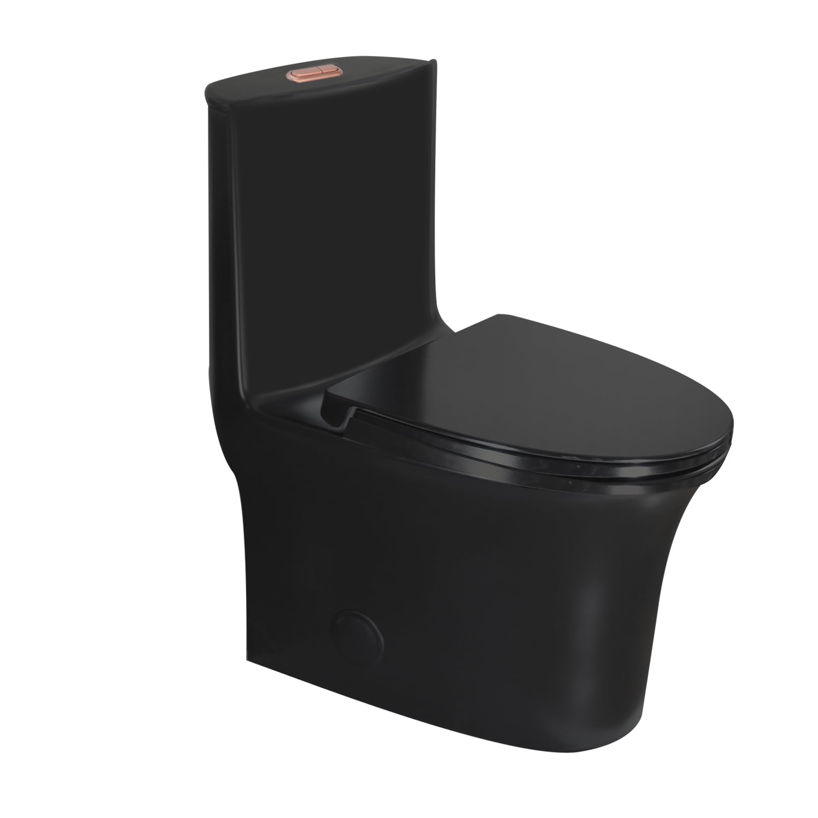 WinZo WZ5020B-RG Elongated One Piece Toilet Dual Flush 1.1/1.6 GPF Soft Close Toilet Seat Standard Height for Modern Bathroom,Black with Rose Gold Button