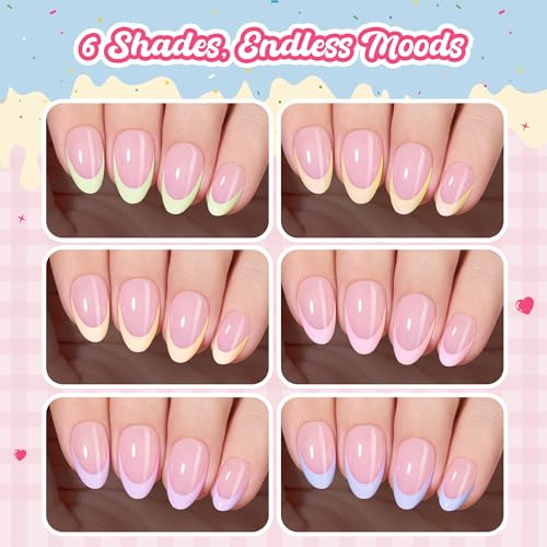 Image of Beetles French Tips Press On Nails, Pastel Nails Short Almond 6 Colors 192 Pcs,Colorful Fake Nail Tips, Pink Blue Green Soft Gel Nails False Nails Art DIY For Women
