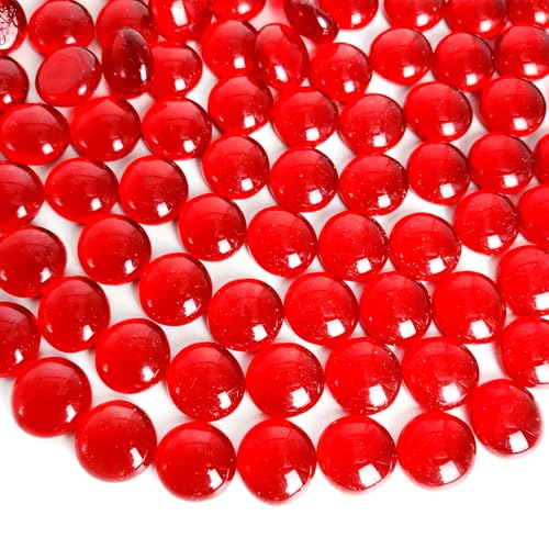 Image of Filler Red Flat Marbles,Glass Gems (1 Pound Approx 100) Table Scatter,Vase, DIY Crafts,1LB | Vase Filler,Wedding Party Centerpieces,Aquarium Fish Tank Rocks,Home Accents Floral Display,Crafts Mosaics,90-100 PCS