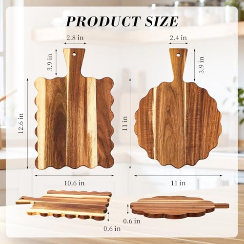 Set 2 tablas de cortar madera acacia con mango miniatura 3