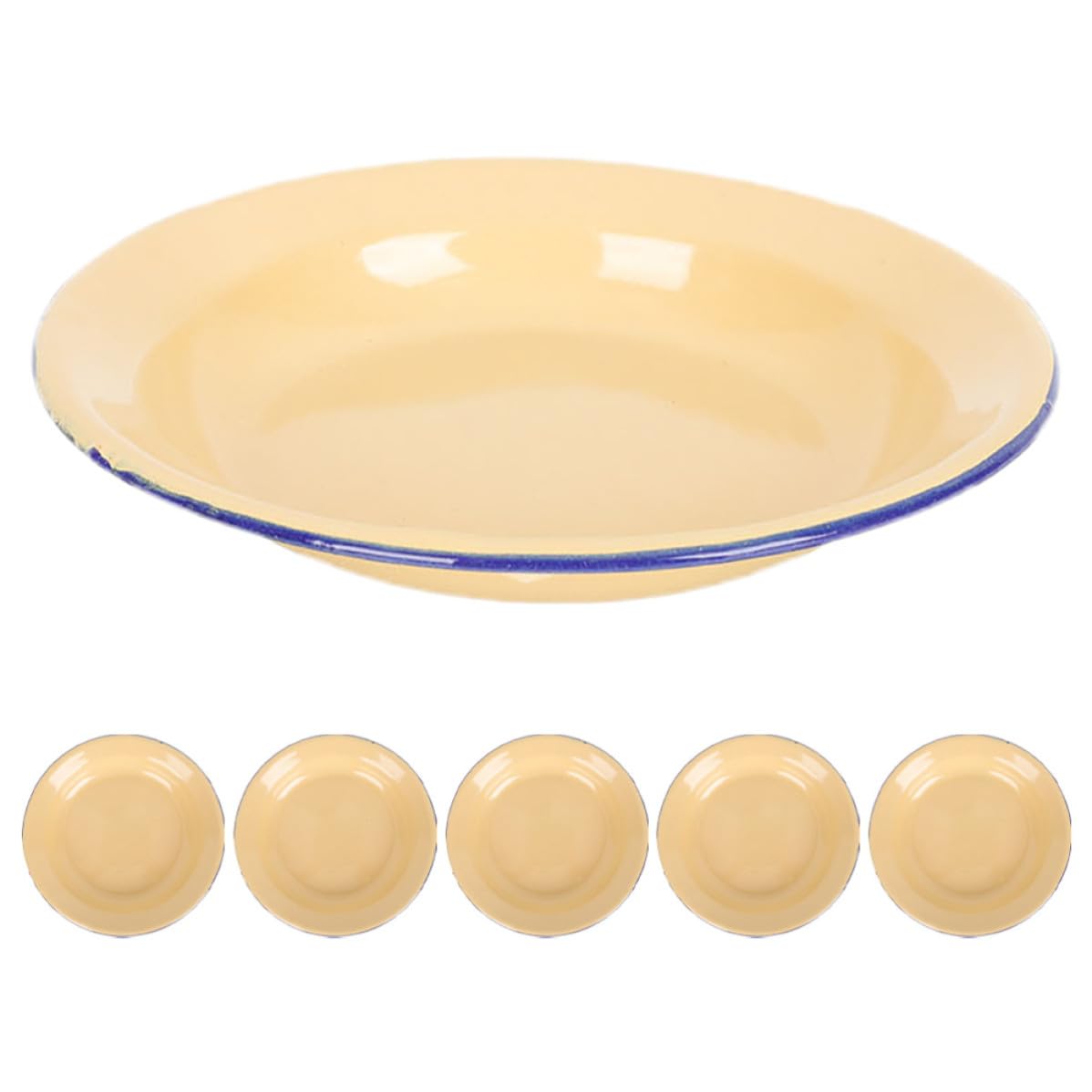 Alasum 6pcs Yellow Enamel Round Dinner Plates Vintage Wide Shallow