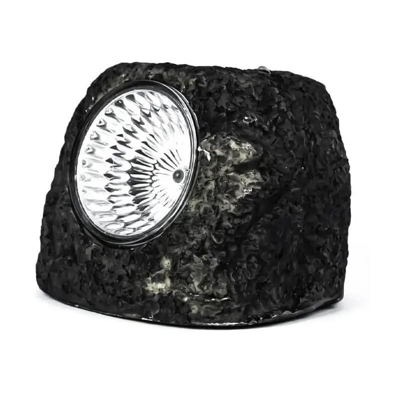 Pack of 2 Solar Rock Lights Black Super Bright Solar Powered 3 Lumen Granite Rock Spotlights Outdoor Pathway Driveway Border Decorative Lights Waterproof Ornament Light With Day to Night Sensor