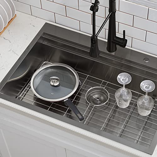 Shaco 33X22 BLACK DROP IN KITCHEN SINK 33 Inch Gunmetal Black Stainless Steel Top Mount Kitchen Sink thumb #6